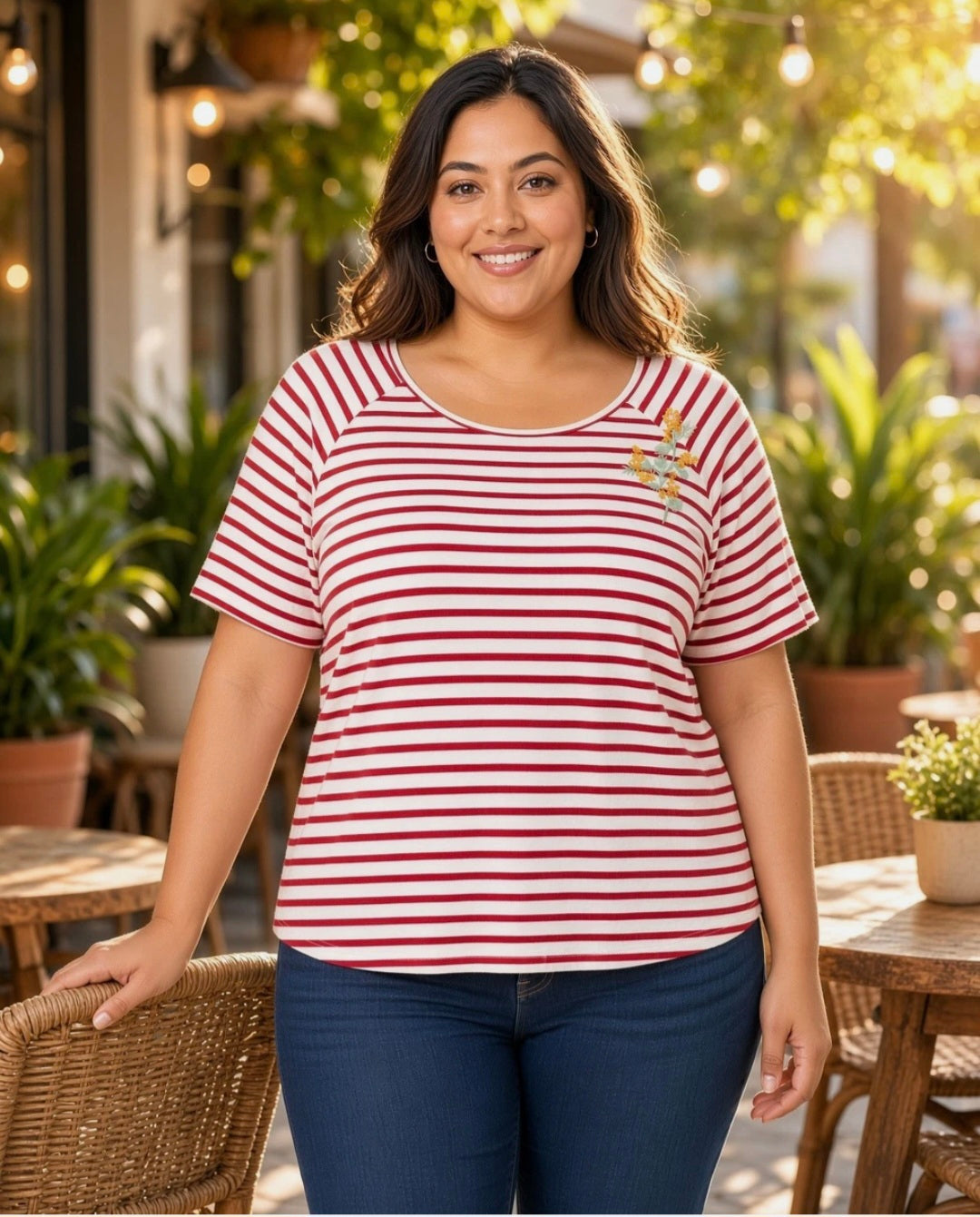 Striped Floral Tshirt XL - 4XL
