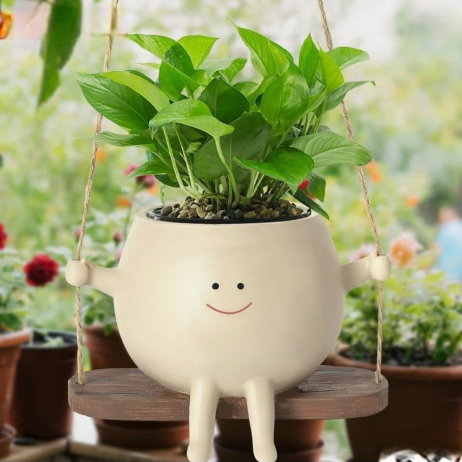 Hanging Smiley Face Plant Pot On Swing