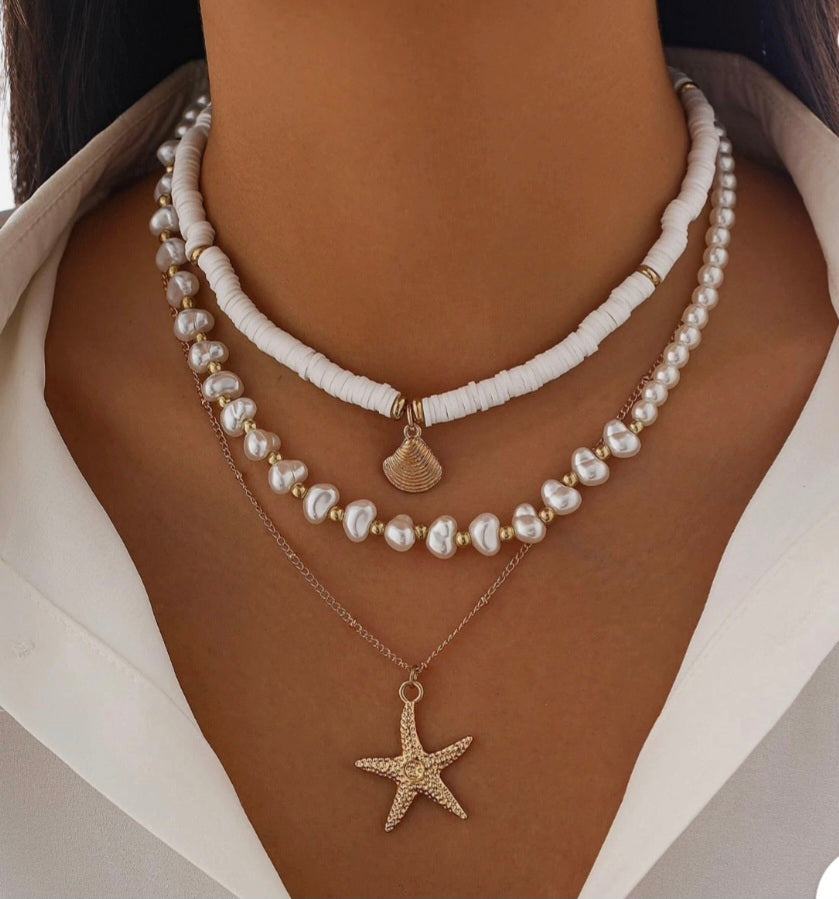 3 Piece Gold Starfish Necklace
