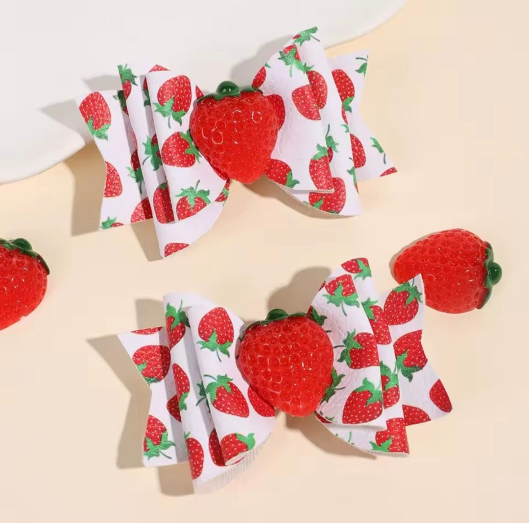 Strawberry Bow Hair Clips