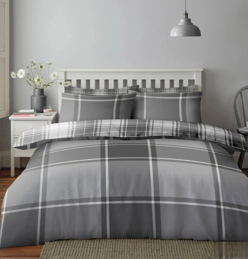 Grey Tartan King Bed Set
