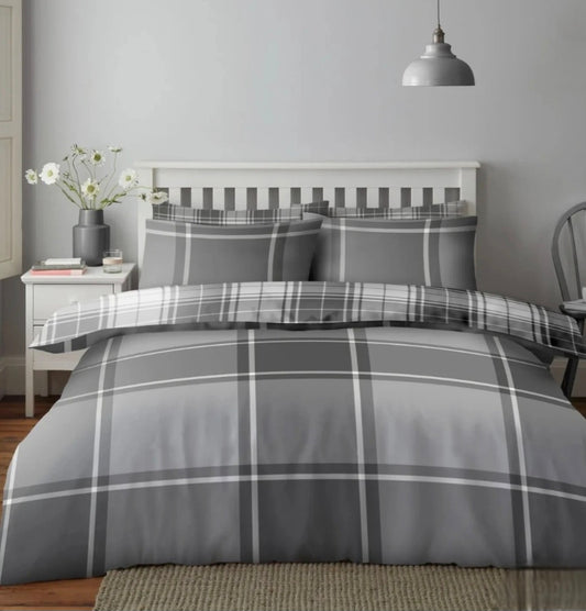 Grey Tartan King Bed Set