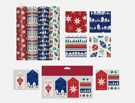 4 Rolls Wrapping Paper And 16 Tags Traditional Nordic