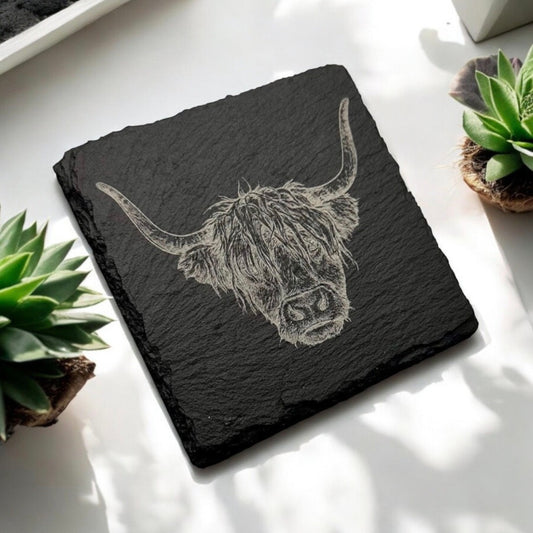 Highland Cow Slate Coaster
