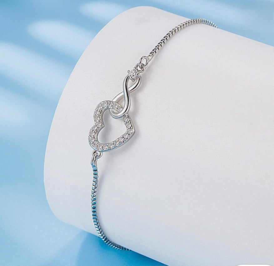 Womens 925 Sterling Silver Infinity Heart Bracelet