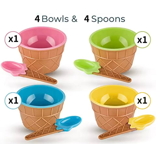 Ice Cream Bowls & Spoons 4Pck