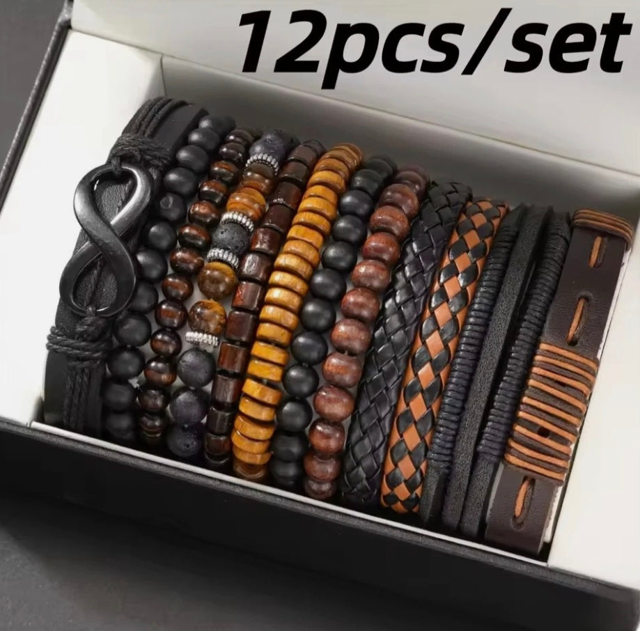 12 Pcs Mens Bracelet Set