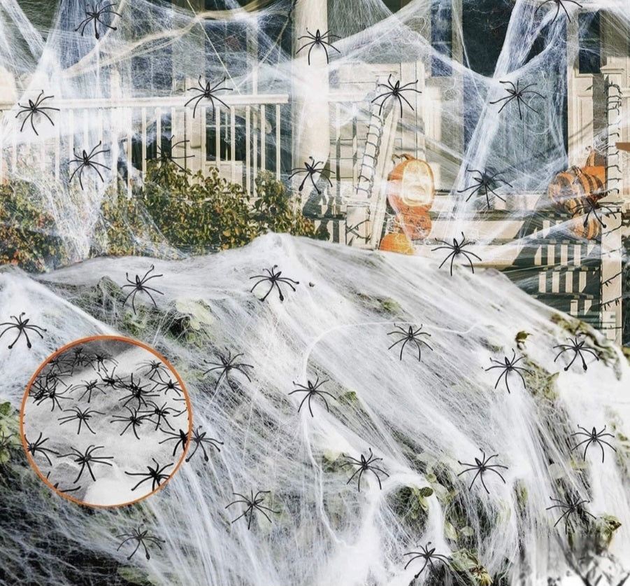 200 Square Foot Spider Webs With 40 Fake Spiders