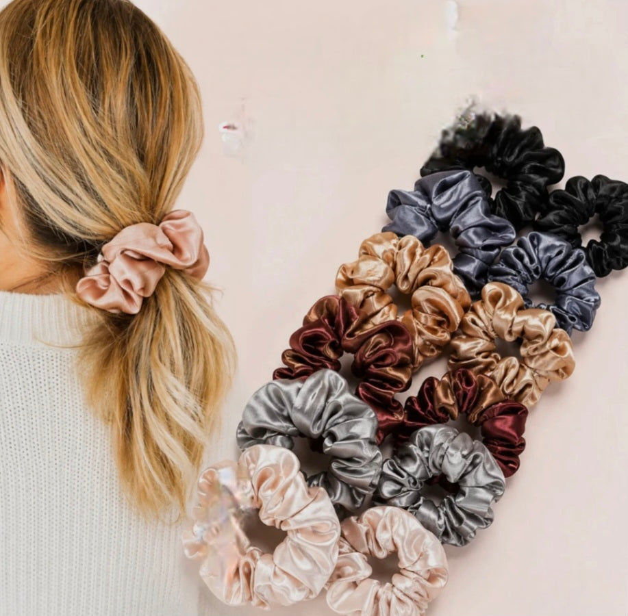 12 X Silk Hair Scrunchies
