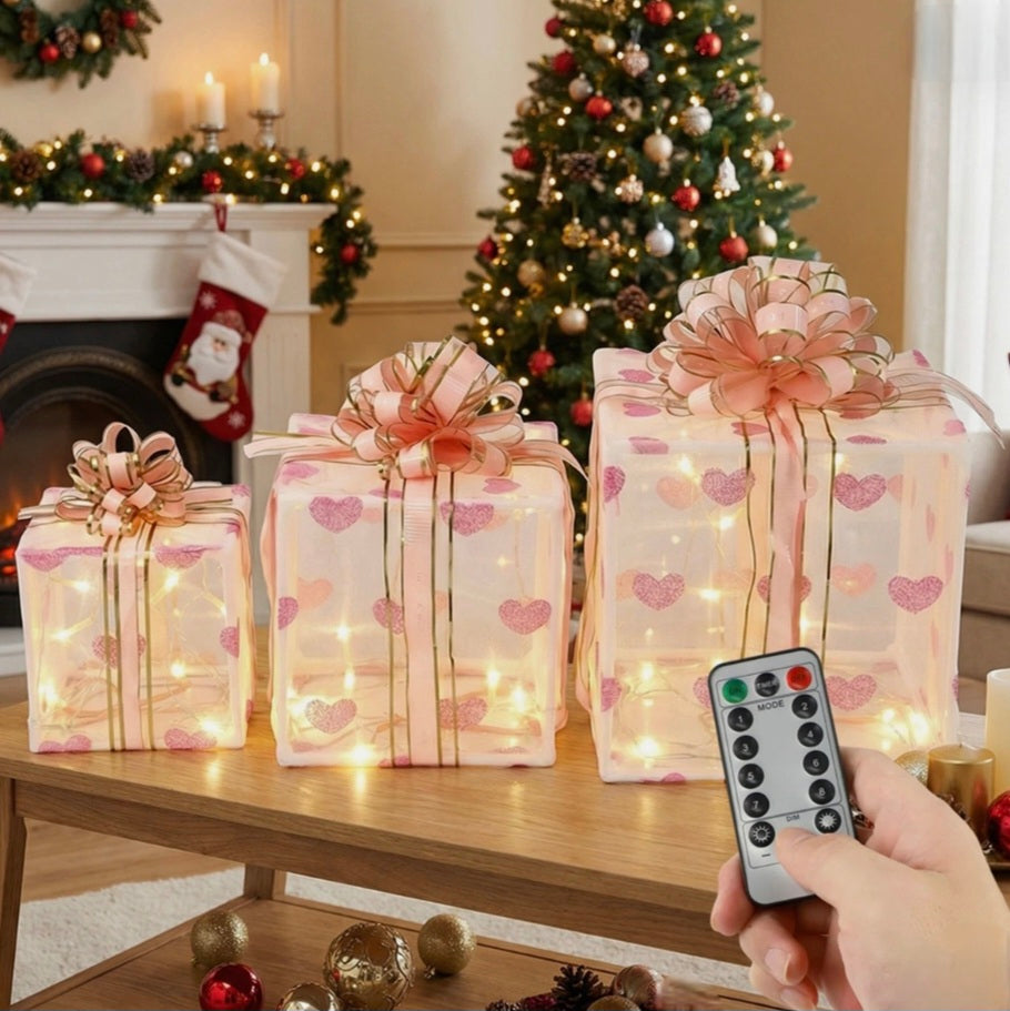 3 Pack Led Light Up Gift Boxes Decorations