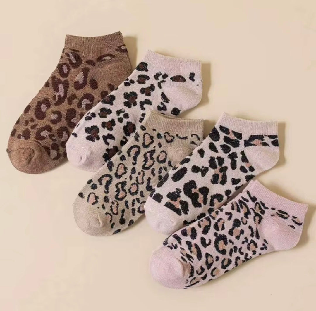 Leopard Print Socks 5Pcks