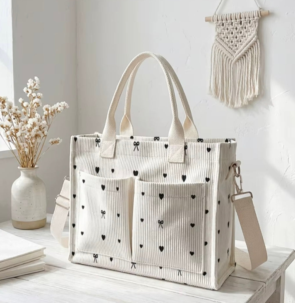 Heart & Bow Corduroy Tote Bag