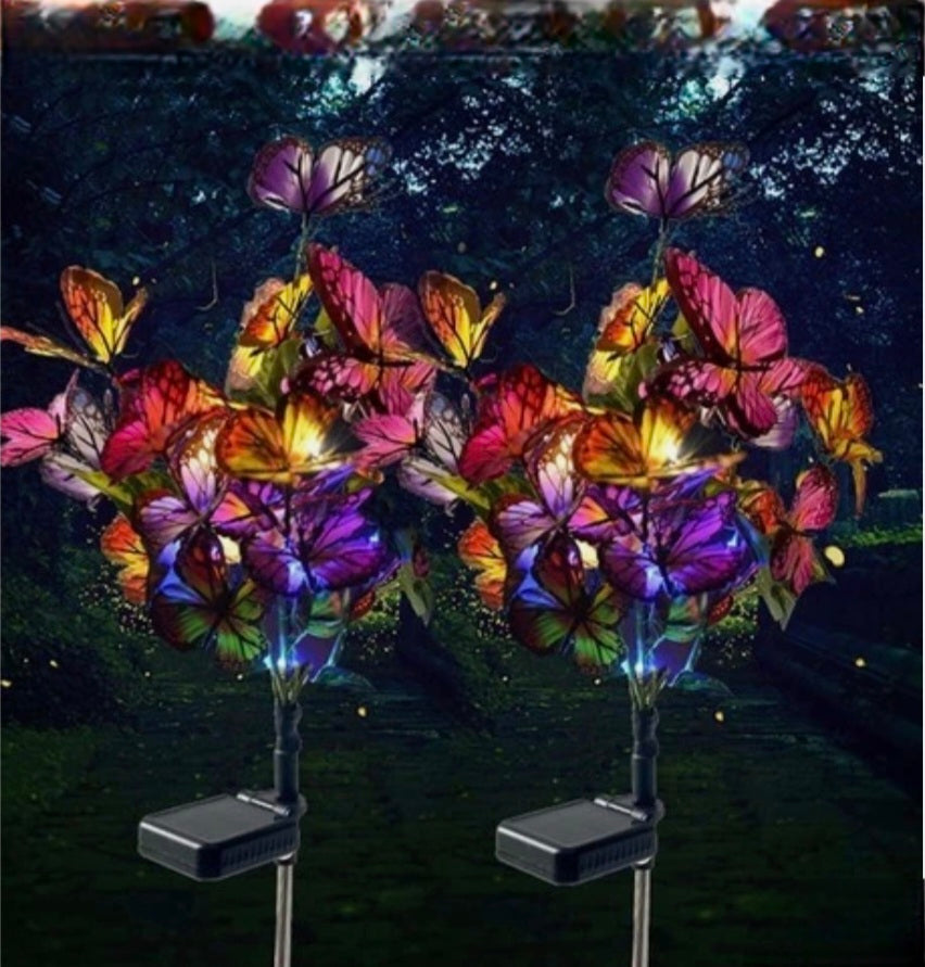 2Pcs Solar Butterfly Flower Lights