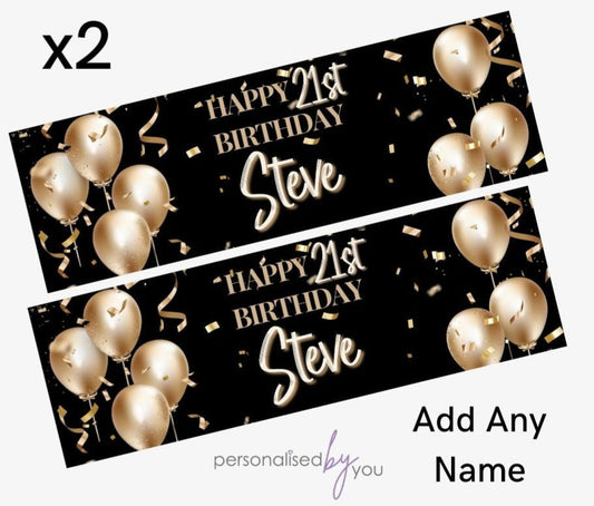 Black & Gold Personalised Birthday Banners x2