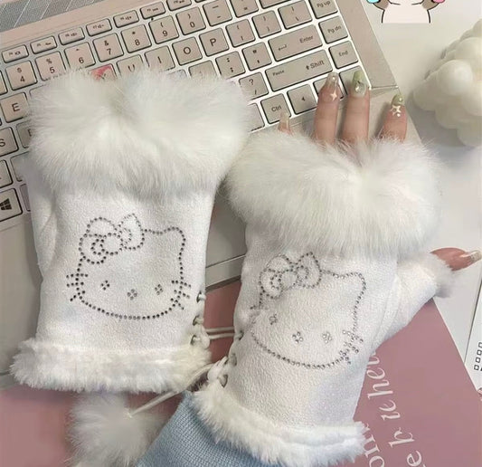 Fur Half Finger Gloves