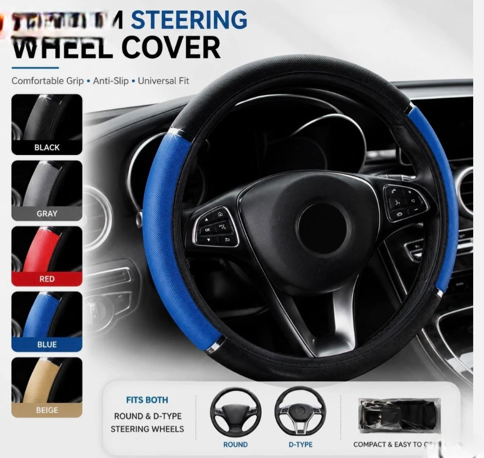Leather Steering Wheel Cover 38cm
