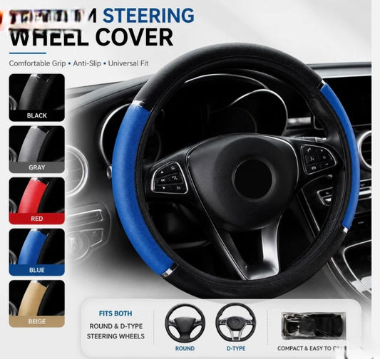 Leather Steering Wheel Cover 38cm