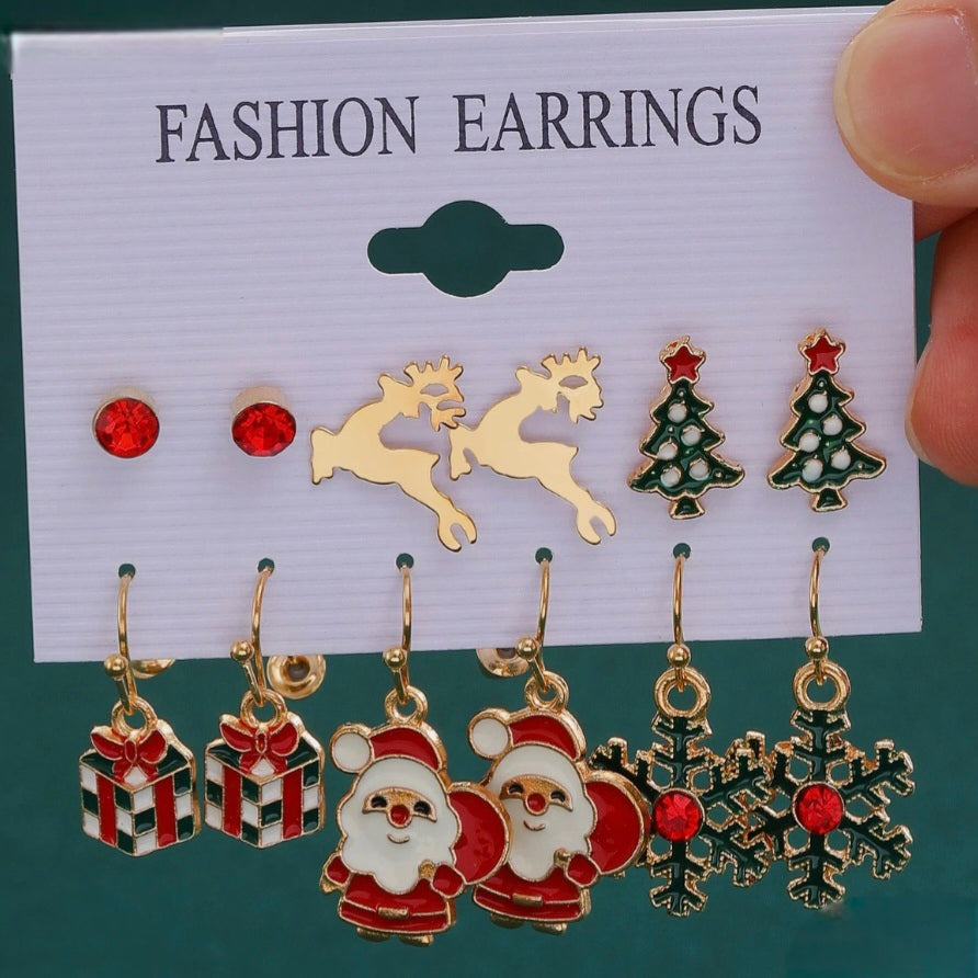 6 Pairs Christmas Earrings