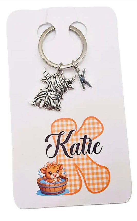 Highland Cow & Initial Keyring
