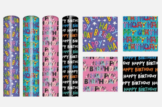 4 Rolls Of Unisex Birthday Wrapping Paper