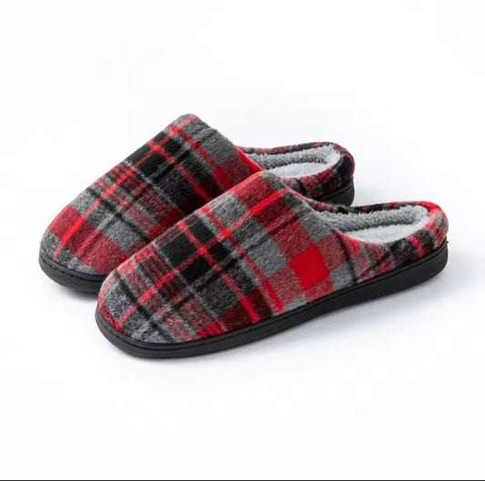 Mens Plaid Memory Foam Slippers