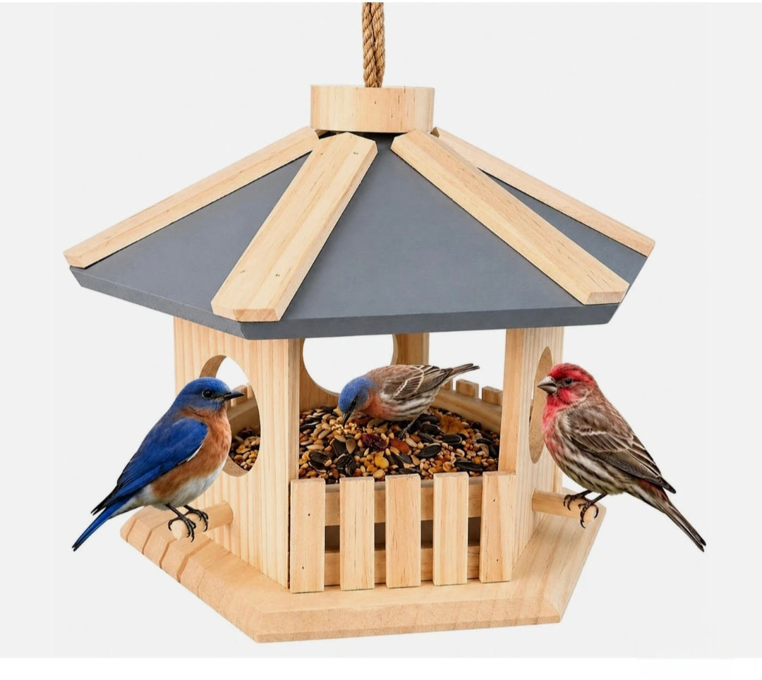 Wooden Bird Feeder With Perches