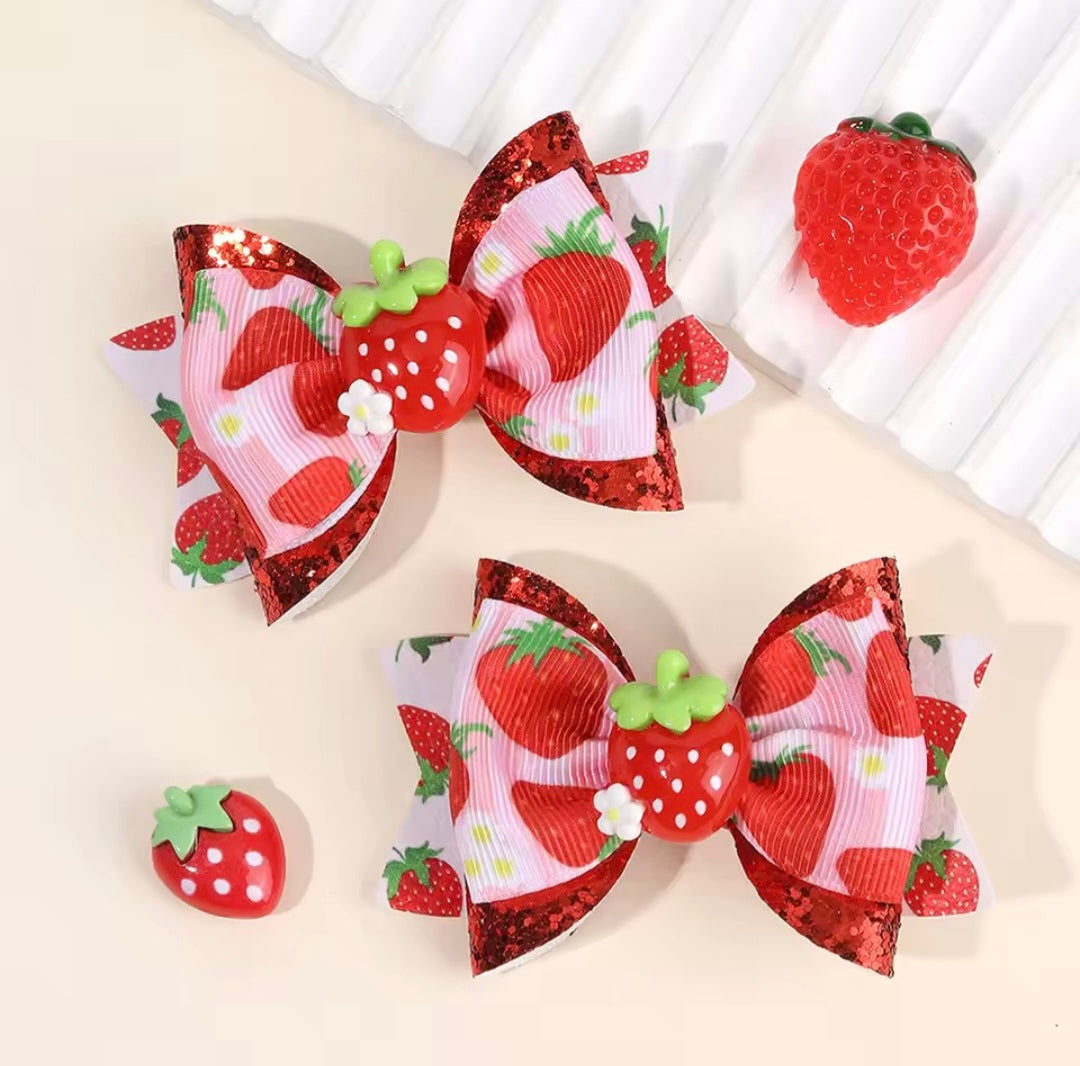 Strawberry Bow Hair Clips