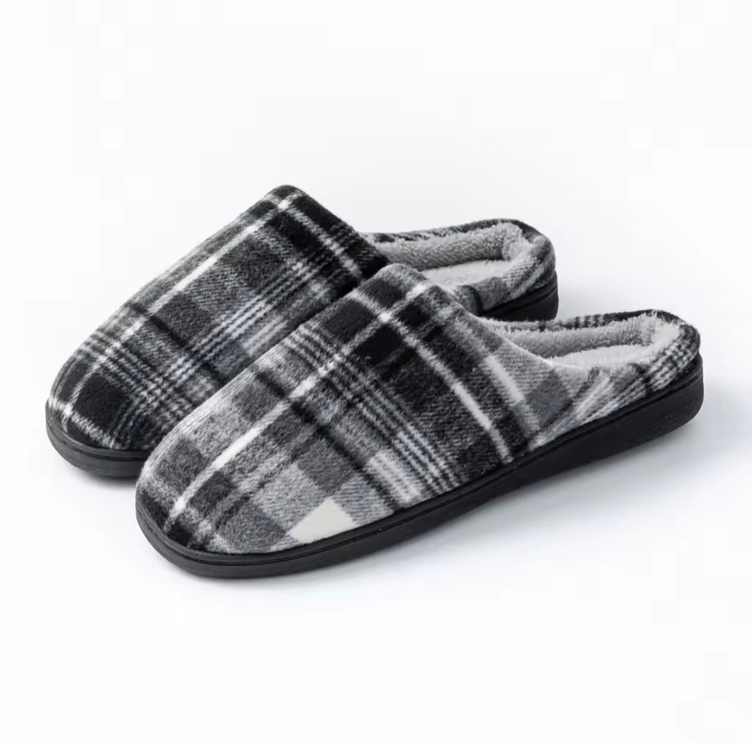 Mens Plaid Memory Foam Slippers