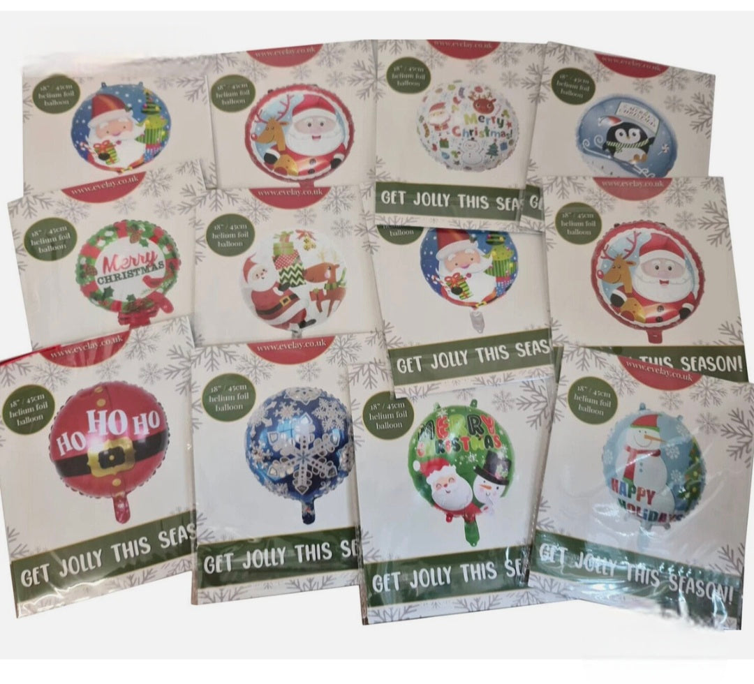 10 X Christmas Helium Foil Balloons