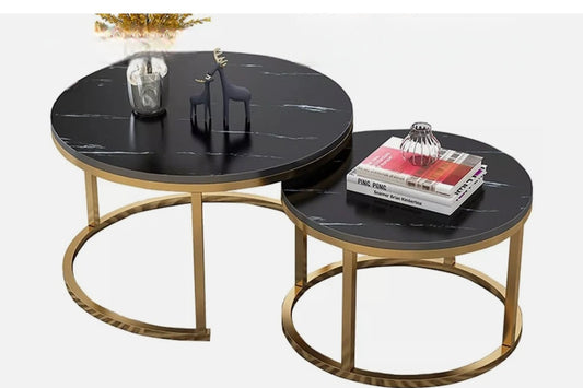 Black Round Nesting Marble Effect Coffee Tables