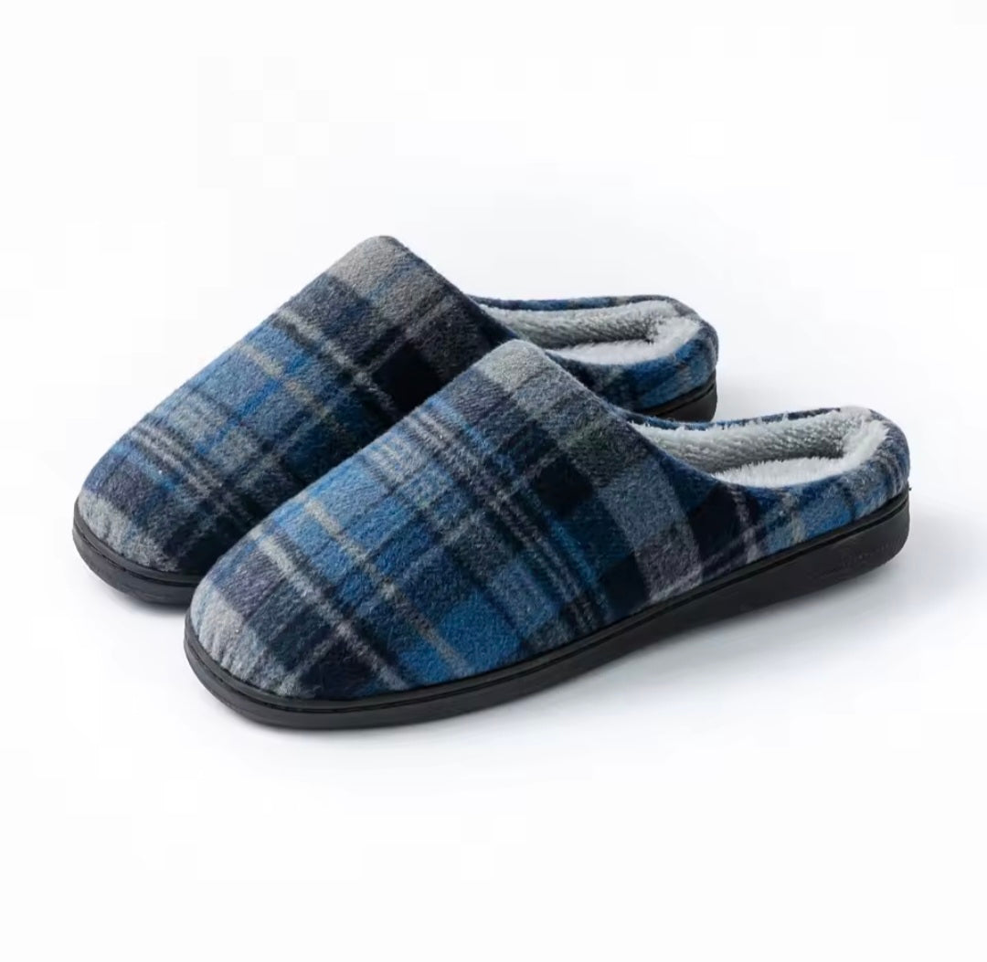 Mens Plaid Memory Foam Slippers